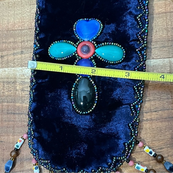Silk Velvet Beaded Small Crossbody Pouch Boho Artsy - Picture 3 of 7